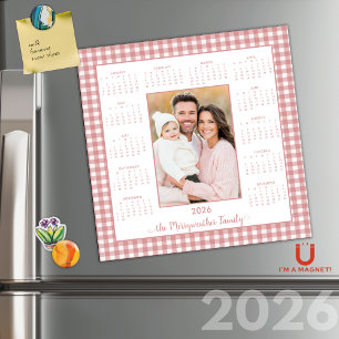 2026 Calendário Magnético de Foto Gingham Cor-de-A