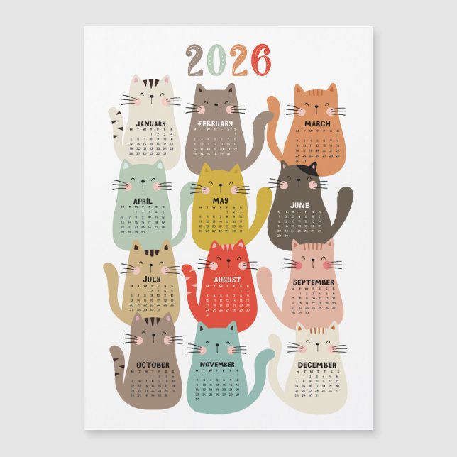 2026 Cats de Tons da Terra no Calendário (Frente)