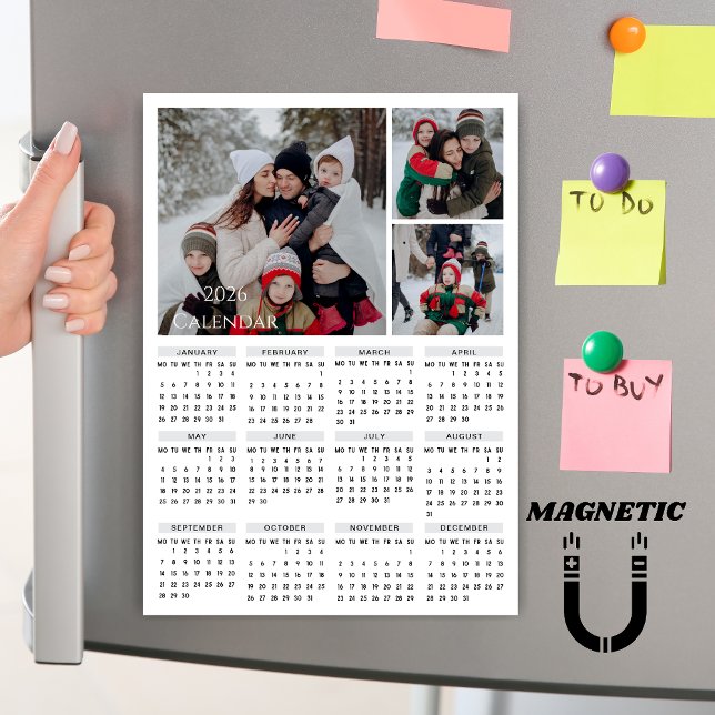 2026 Editable Color Calendar Photo Collage Magnet (Criador carregado)