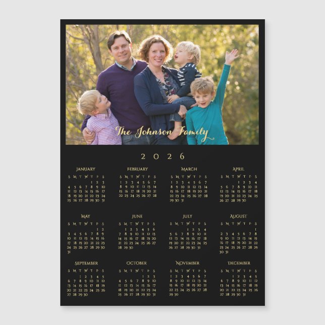 2026 Family Name Photo Calendar Personalized Card (Frente)