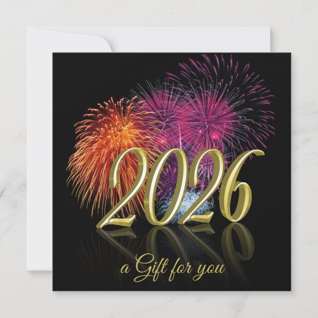 2026 Fireworks Gold Happy New Year | Gift Card (Frente)