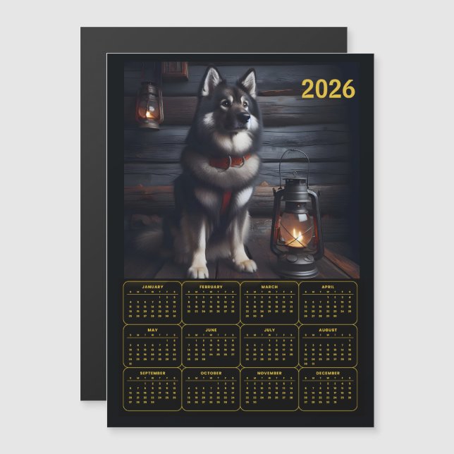 2026 German Shepherd Calendar Rustic Cabin (Frente/Verso)