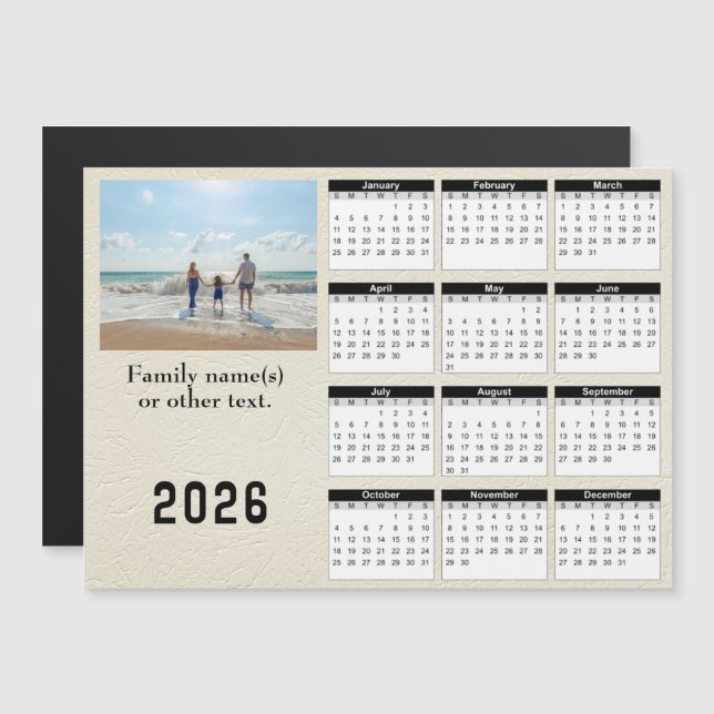 2026 Magnetic Calendar Card personalize with Photo (Frente/Verso)