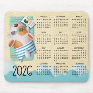 2026 Mouse Pad Calendário de Mesa Beach Dog