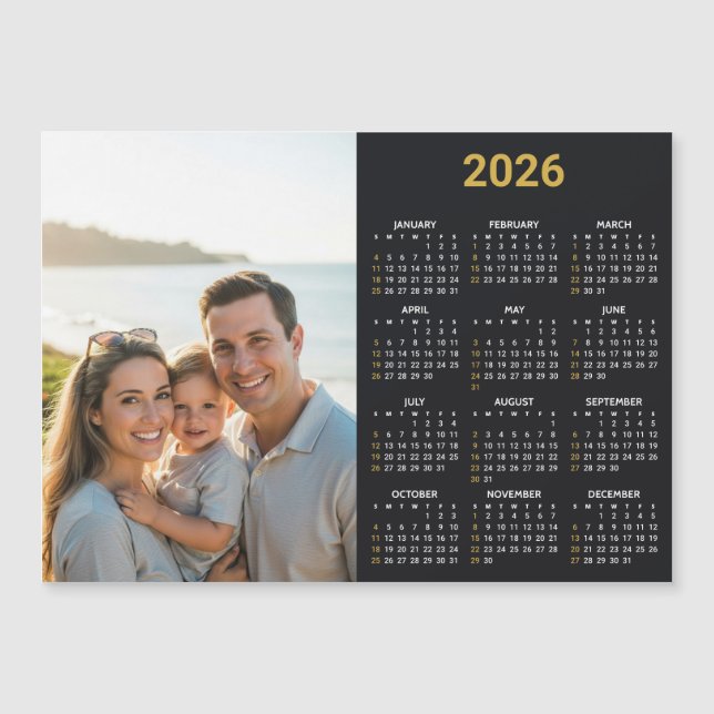 2026 Photo Calendar | Full Year Black Fridge Card (Frente)