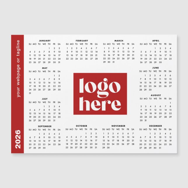 2026 Red Business Logo Magnetic Calendar (Frente)