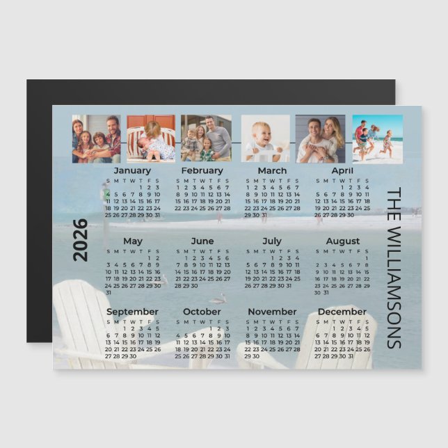 2026 Six Photos Beach Calendar Magnet  (Frente/Verso)