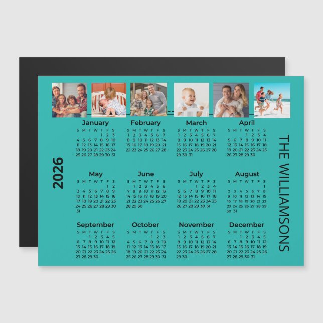 2026 Six Photos Colorful Calendar Magnet  (Frente/Verso)
