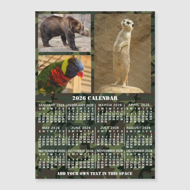 2026 Year Calendar Camouflage Add 3 Photos Magnet (Frente)