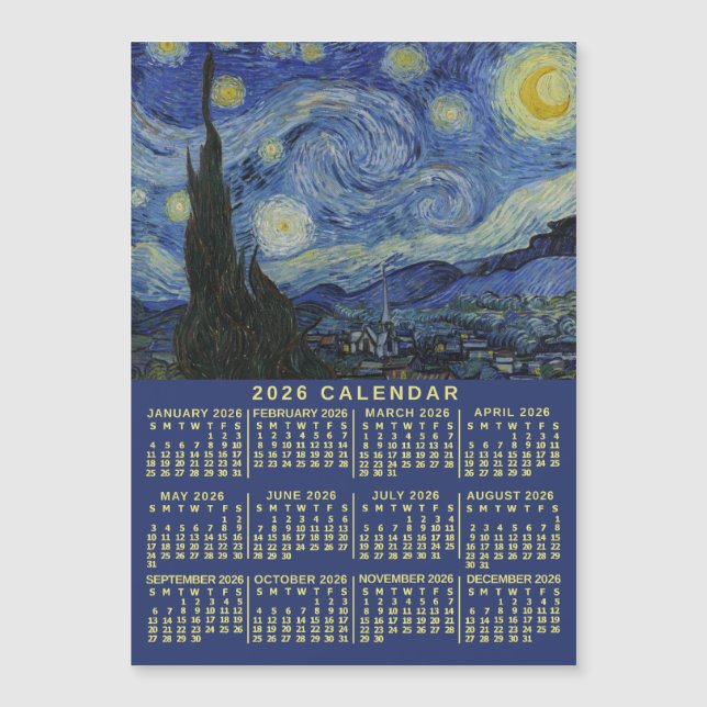 2026 Year Calendar Starry Night or Photo Magnet (Frente)