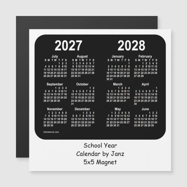 2027-2028 Calendário das Escolas Negra e Branca de (Frente/Verso)