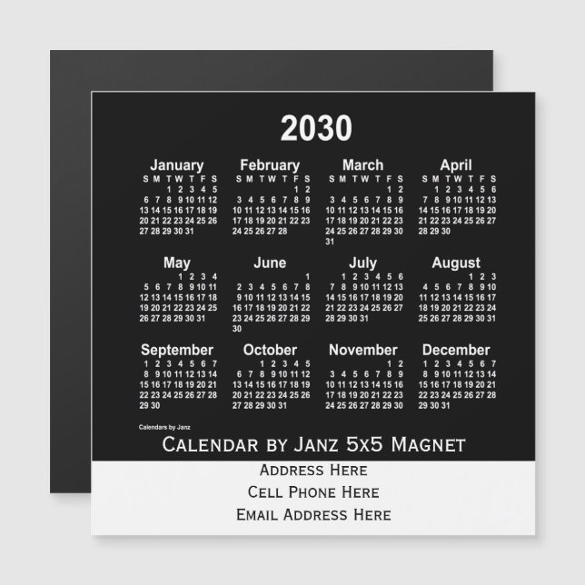 2030 Neon White Business Calendar de Janz (Frente/Verso)