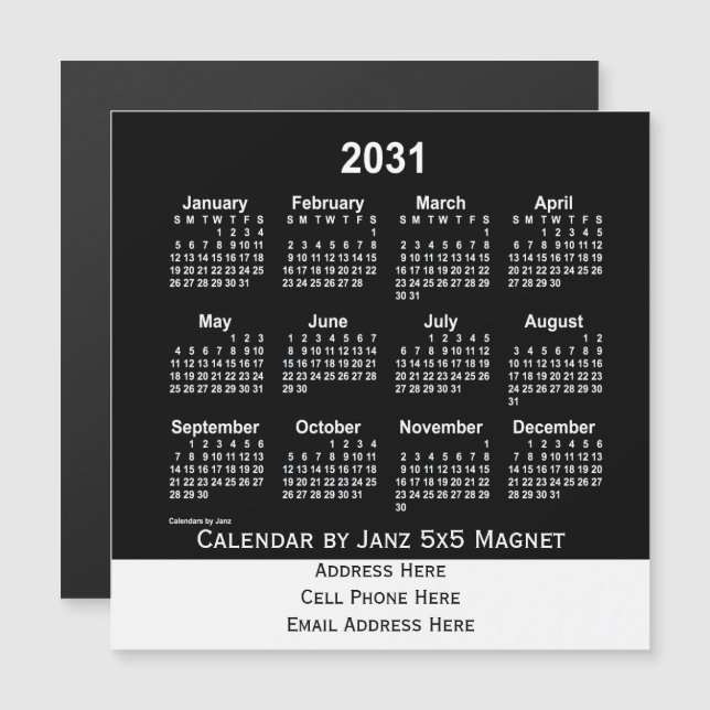 2031 Neon White Business Calendar de Janz (Frente/Verso)