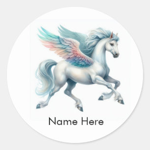 20 Adesivos Redondos Pegasus Nome Personalizado