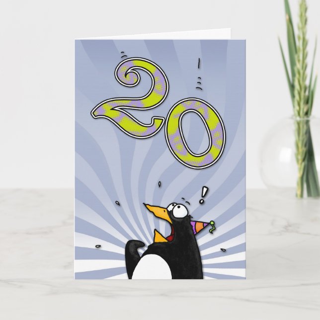 20 Aniversário - Cartão Surpresa de Pinguim (Frente)