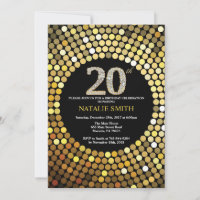 20 Aniversário Convite Preto e Dourado