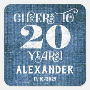 20 Birthday Blue Linen Obrigado Pelos Adesivos