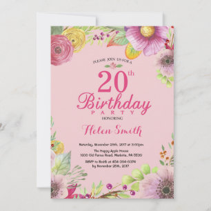 20 de Aniversário Floral Convite para Mulheres Ro