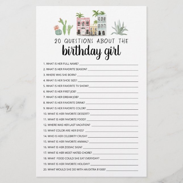 20 Perguntas Sobre a Menina do Aniversário Jogo Ed (Frente)
