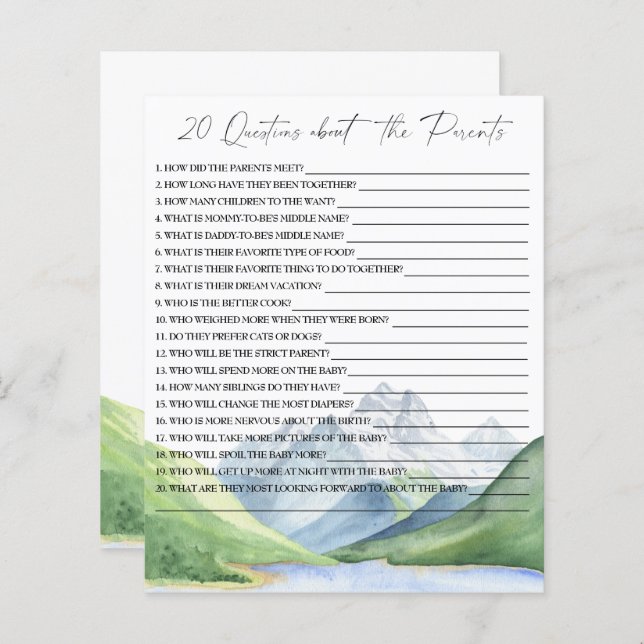 20 Perguntas sobre o jogo de chá de fraldas dos Pa (Frente/Verso)