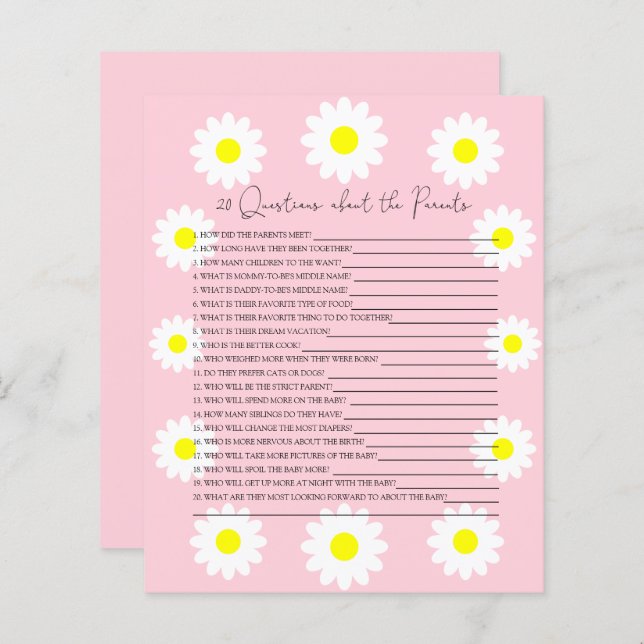 20 Perguntas sobre o jogo de chá de fraldas dos Pa (Frente/Verso)