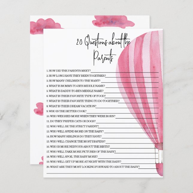 20 Perguntas sobre o jogo de chá de fraldas dos Pa (Frente/Verso)