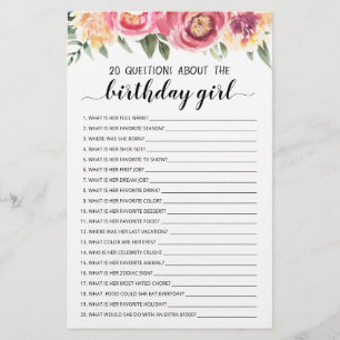 20 Perguntas Sobre O Jogo Editável Da Rapariga De 