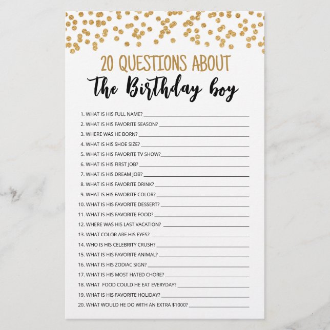 20 Perguntas Sobre O Jogo Editável Do Aniversário (Frente)