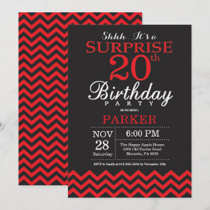 20 Surpresa - Convite de Aniversário Preto e Verm