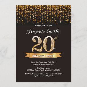 20o Preto do convite do aniversário e brilho