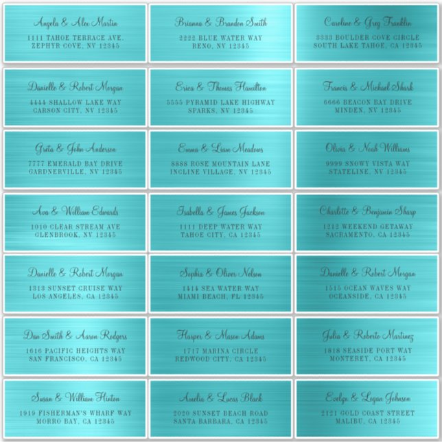 21 Etiquetas de Endereço Individuais Turquesa Azul (Frente)
