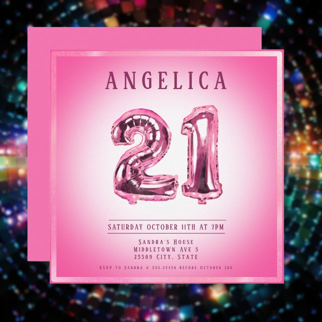 21 Número de ruas Balões Aniversário Convite (Criador carregado)