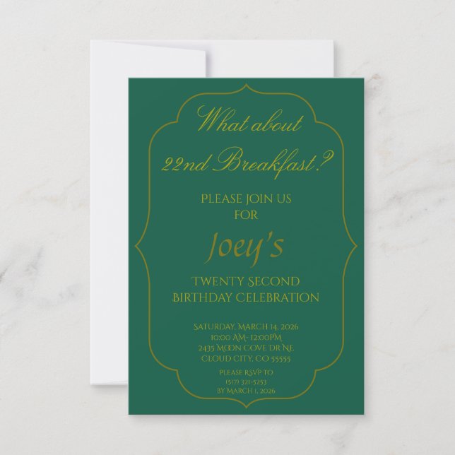 22nd Birthday Breakfast Invitations (Frente)