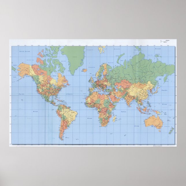 22x34 Mapas mundiais, Poster de mapa impresso (Frente)