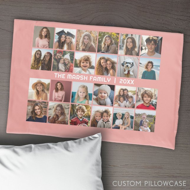 24 Colagem de Fotos com Nome da Família Data - cor (Create Your Own Photo Collage Pillowcase)