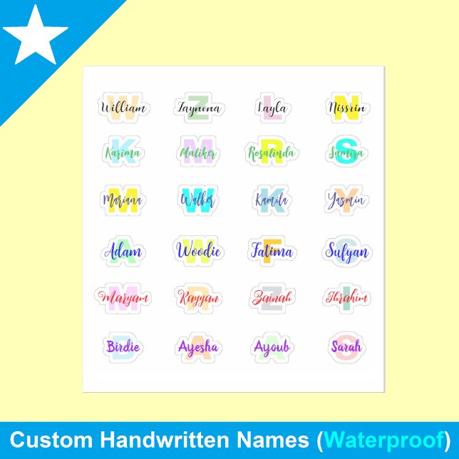 24 Nomes De Monograma Transparentes, Adesivos À Pr (Personalized Modern Colorful Waterproof Name Stickers)