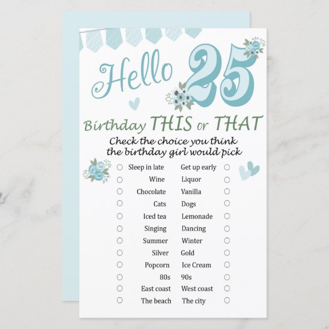 25. º aniversário Este ou Aquele Jogo (Frente/Verso)