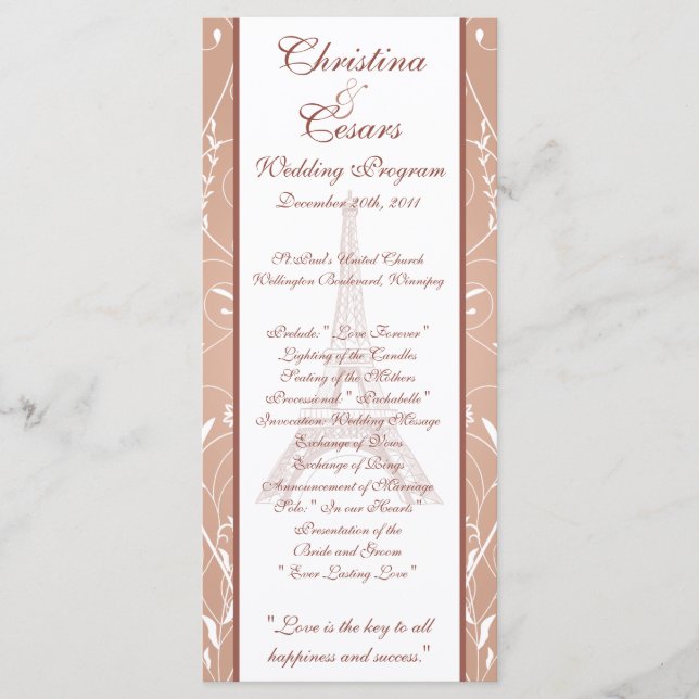 25 4 x 9 Programa de Casamento Espiral Floral em P (Frente)