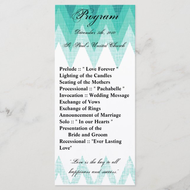25 4x9 Programa Casamento Chevron Teal Chevron (Frente)