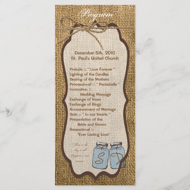 25 4x9 Programa Casamento Mason Jar Burlap Country (Frente)