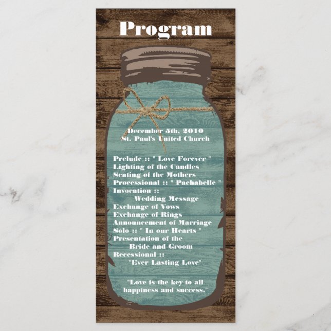 25 4x9 Programa Casamento Mason Jar Wood Country (Frente)