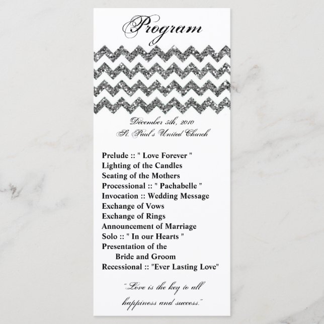 25 4x9 Programa Casamento Silver Glitter Chevron Z (Frente)