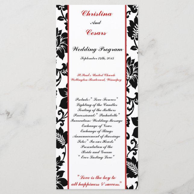 25 4x9 Programa de Casamento Black Flourish Red St (Frente)