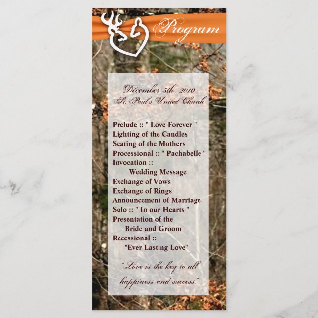 25 4x9 Programa de Casamento Caçando Deer Doe Buck (Frente)