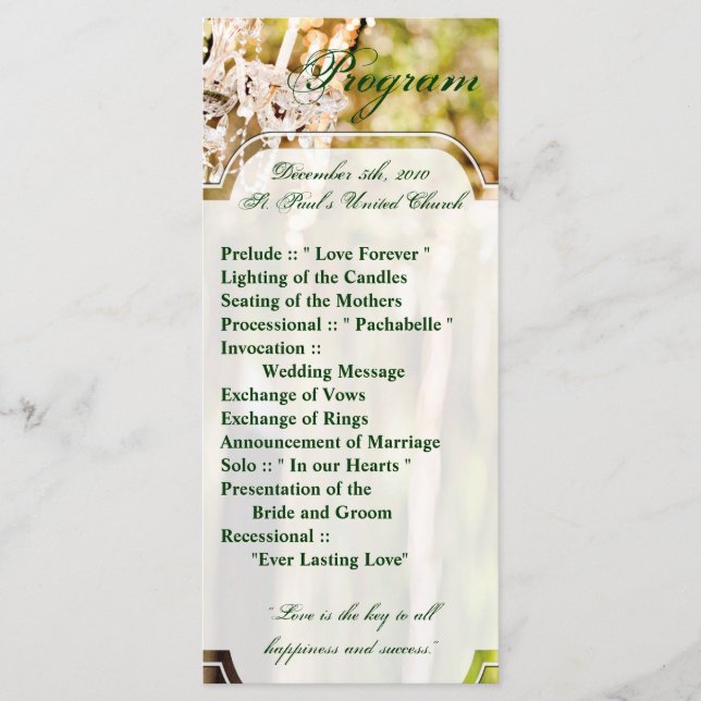 25 4x9 Programa de Casamento Chandelier em Carrinh (Frente)