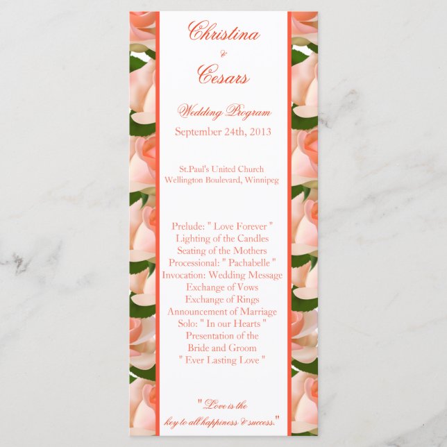 25 4x9 Programa de Casamento Cor-de-Rosa/Pêssego R (Frente)