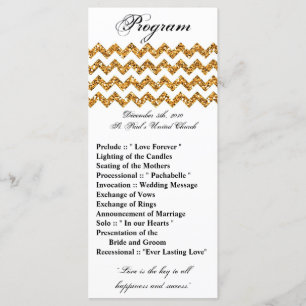 25 4x9 Programa de Casamento Dourado Glitter Chevr