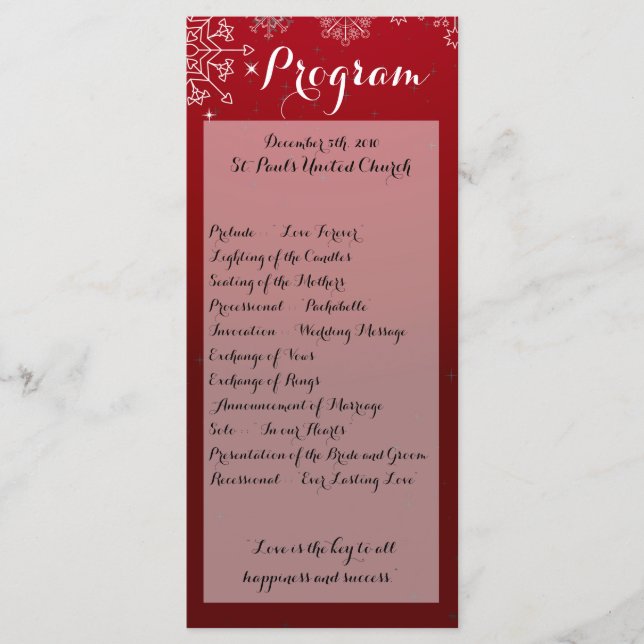 25 4x9 Programa de Casamento Flocos de neve de inv (Frente)