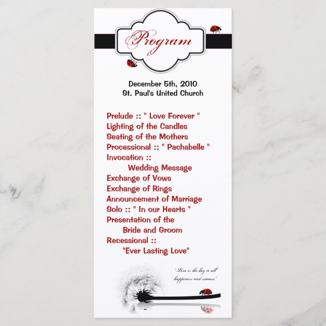 25 4x9 Programa de Casamento Lady Bug Dandilion Fl (Frente)