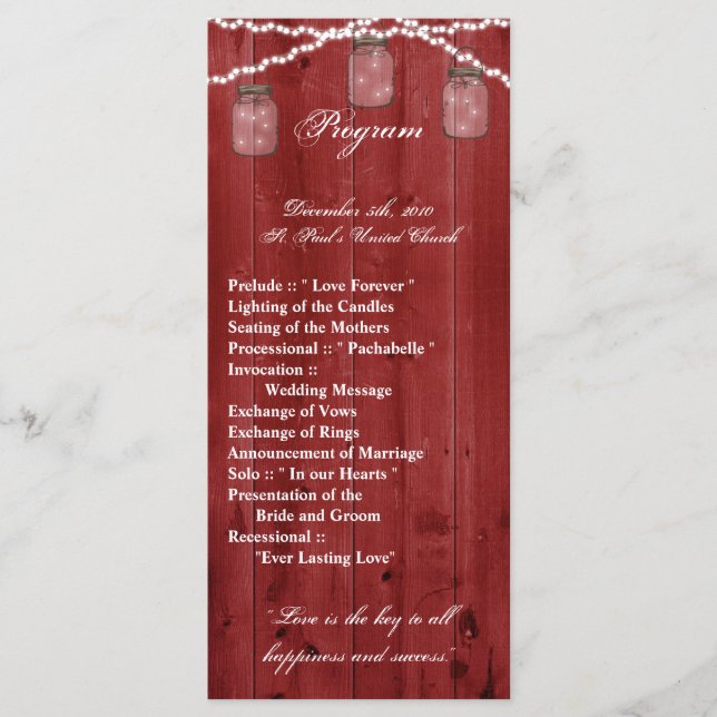 25 4x9 Programa de Casamento Mason Jar String Ligh (Frente)